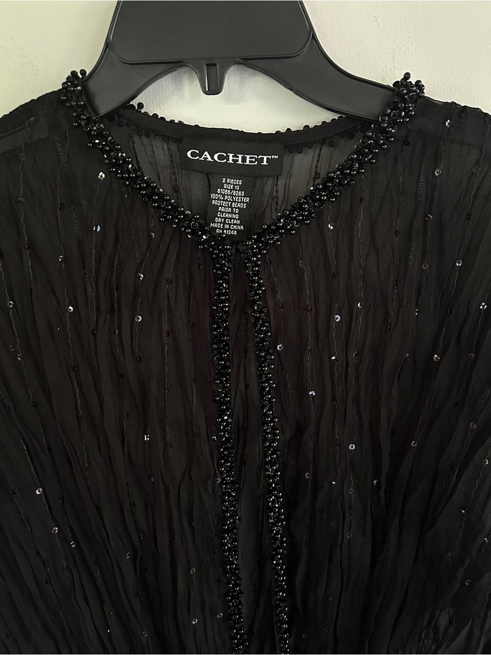 Vintage Black Sheer Mesh Sequin Beaded 90s Statement Topper Evening Jacket Sz 10 - Picture 8 of 15